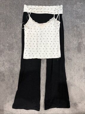 Polka Dot White Cami & Black Lounge 2 Piece Set